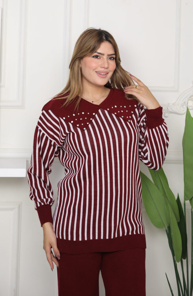 Ensemble laine rayé C04