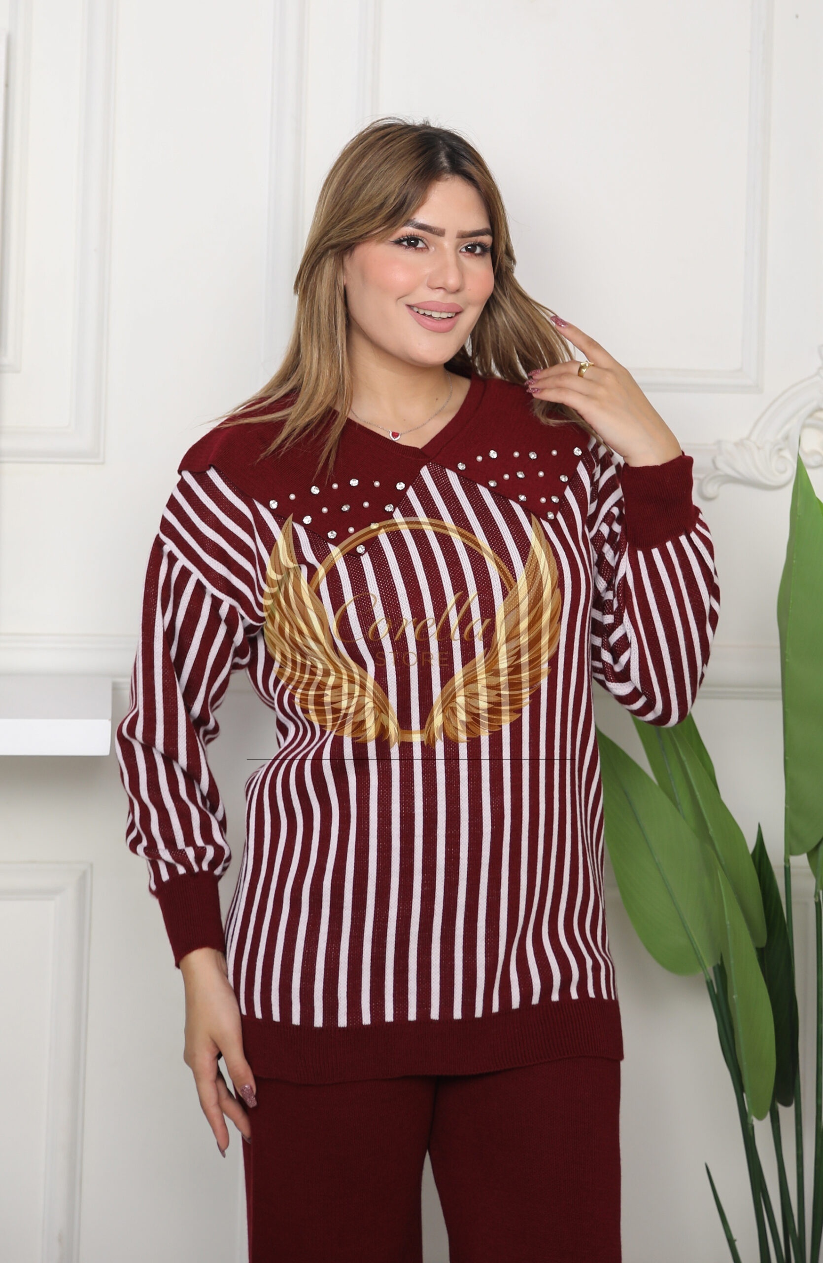 Ensemble laine rayé C04