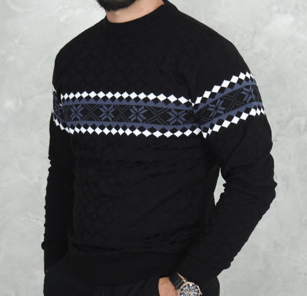 Pull Homme Col Rond Bande Jacquard