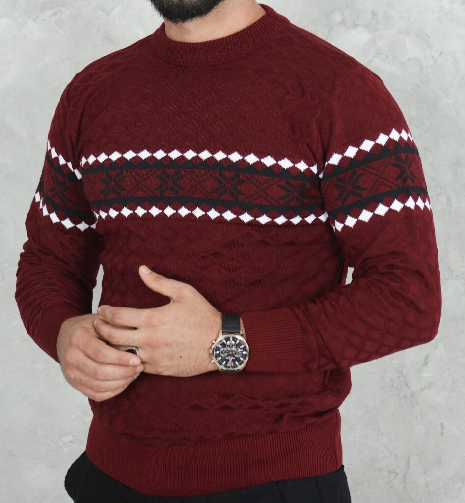 Pull Homme Col Rond Bande Jacquard