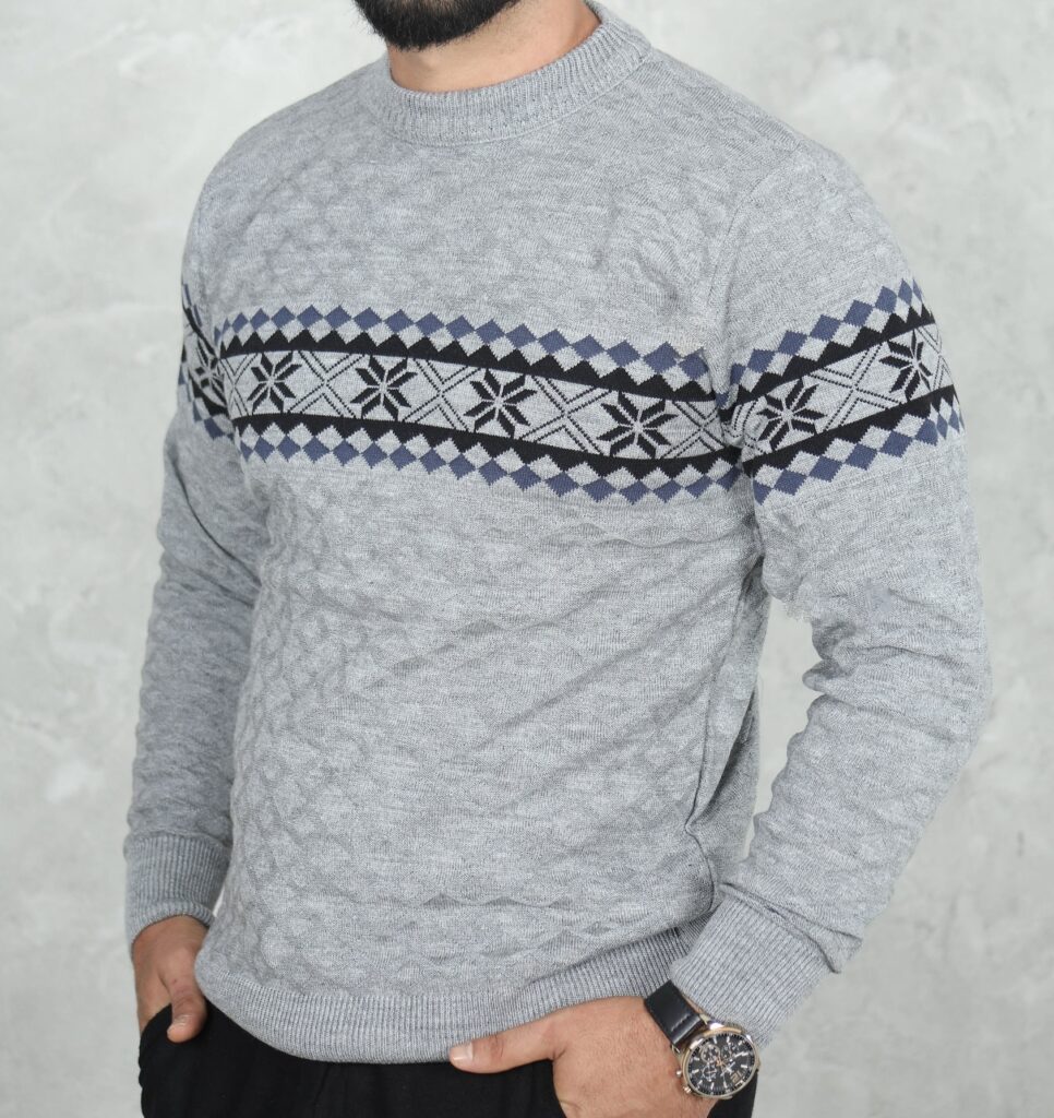 Pull Homme Col Rond Bande Jacquard