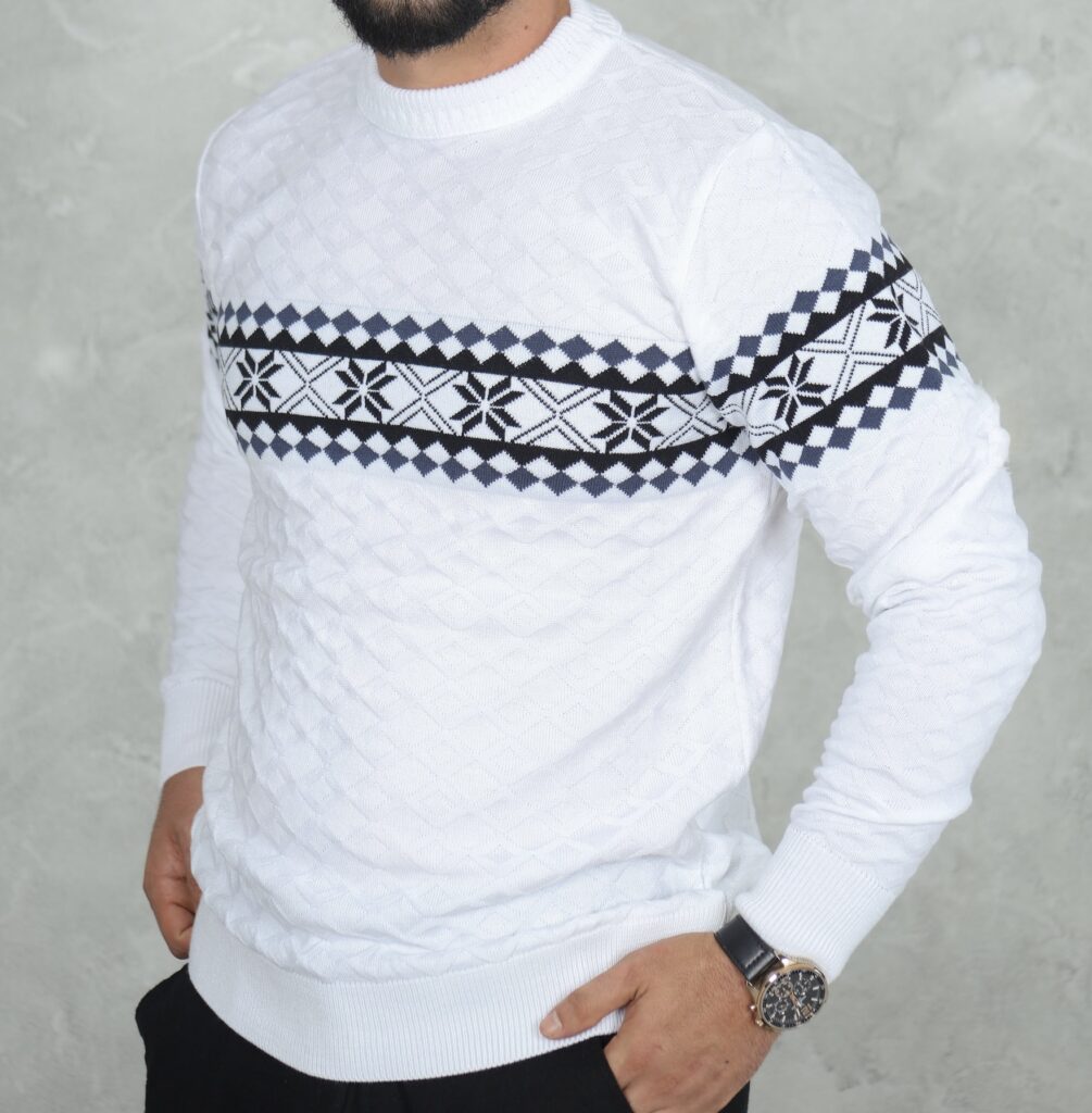 Pull Homme Col Rond Bande Jacquard