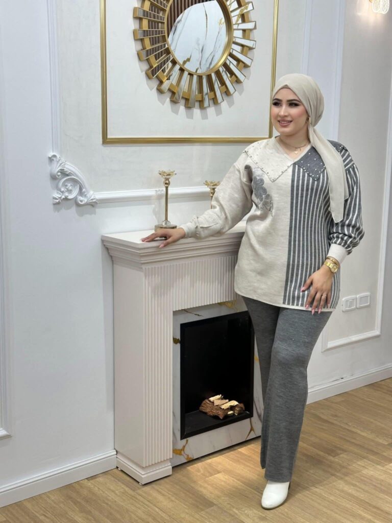 Ensemble raye en laine douce