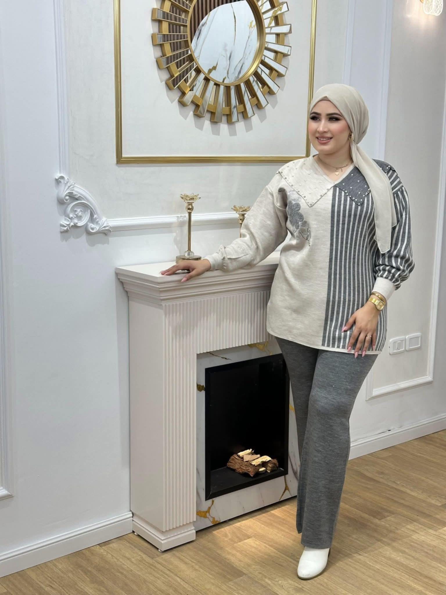 Ensemble raye en laine douce