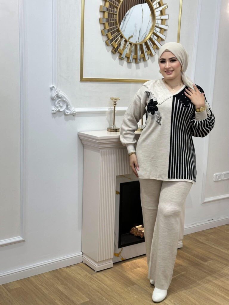 Ensemble raye en laine douce