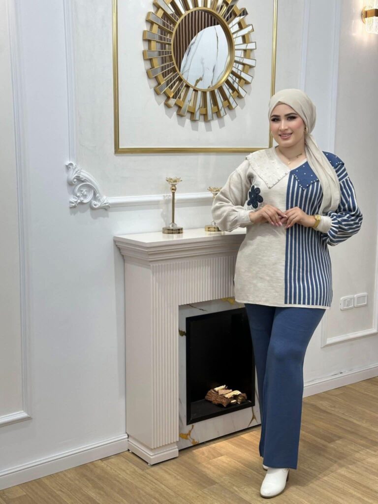 Ensemble raye en laine douce