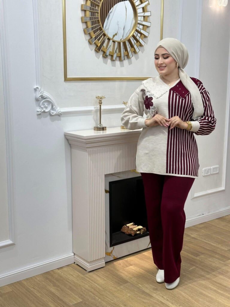 Ensemble raye en laine douce