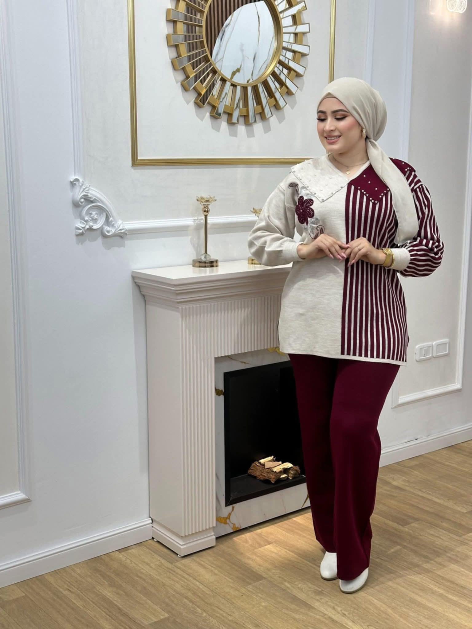 Ensemble raye en laine douce