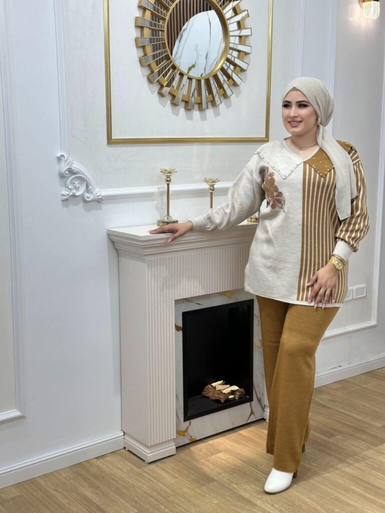 Ensemble raye en laine douce